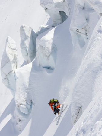Backcountry Skier in Mid-Jump