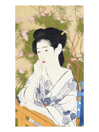 A Bust Portrait of a Young Woman Leaning on a Balcony