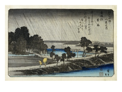 19th Century Woodblock Print with River Scene by Utagawa Hiroshige