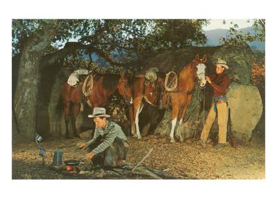 Cowboys Making Campfire