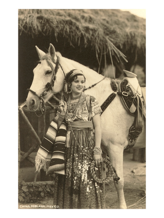 China Poblana in Native Garb with Horse, Mexico