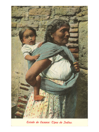 Oaxaca Woman Carrying Baby in Rebozo, Mexico