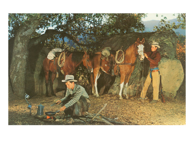 Two Cowboys Making Camp