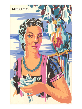 Poster for Mexico, Lady with Parrot
