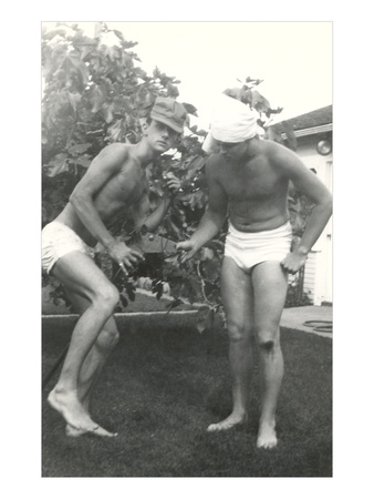 Two Men Horsing Around in Underwear