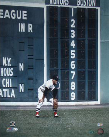 Carl Yastrzemski Fielding w/ "HOF 89" Insc Signed by Photographer Ken Regan