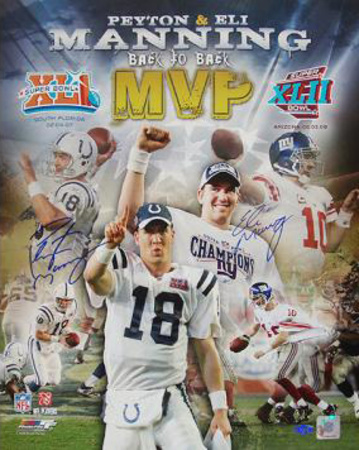 Peyton Manning Super Bowl XLI MVP/Eli Manning Super Bowl XLII MVP Collage ("The Manning Brothers") Poster