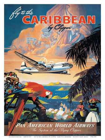 Buy Pan American: Fly to the Caribbean by Clipper, c.1940s at AllPosters.com