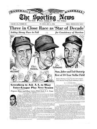Ted Williams, Stan Musial and Joe DiMaggio - July 4, 1956