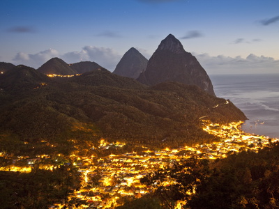 Buy The Pitons and Soufriere at Night, St. Lucia, Windward Islands, West Indies, Caribbean at AllPosters.com
