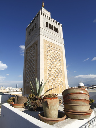 Minaret of the Great Mosque (Jamaa El Zitouna), Medina, UNESCO World Heritage Site, Tunis, Tunisia