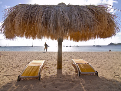 Buy Sun Umbrella on Reduit Beach, Rodney Bay, St.. Lucia, Windward Islands, West Indies at AllPosters.com