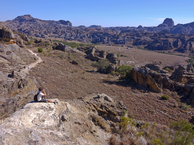 Tourist Looking Over the Rock Formations of the Isalo National Park, Madagascar, Africa