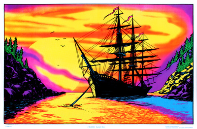 Buy Sunset Bay Ship Flocked Blacklight Poster Art Print at AllPosters.com