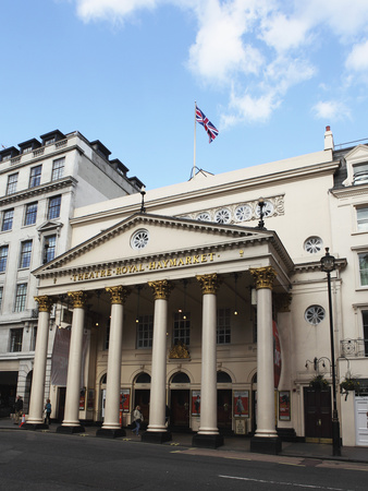 Classical Facade of the Theatre Royal Haymarket, London, England, United Kingdom, Europe