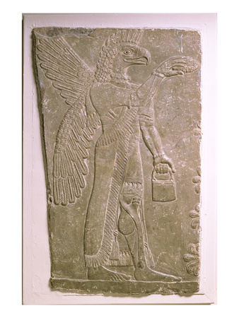 Eagle-Headed Winged Genius, Assyrian, Mesopotamian, 883-859 BC (Limestone)
