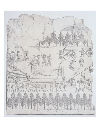 Assyrians Moving a Winged Bull on a Sledge, from 