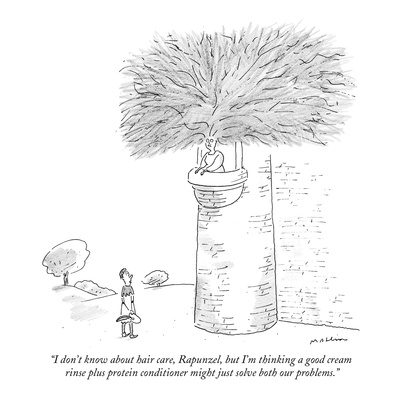 "I don't know about hair care, Rapunzel, but I'm thinking a good cream rin…" - New Yorker Cartoon