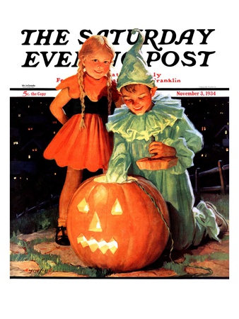 "Lighting the Pumpkin," Saturday Evening Post Cover, November 3, 1934