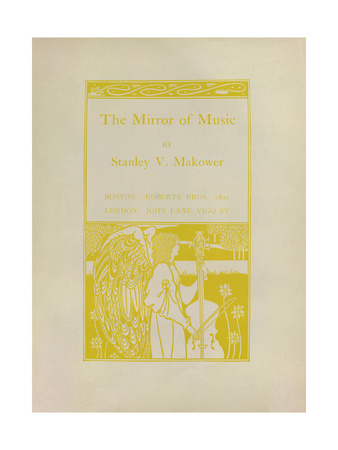 Cover of the book <cite>The Mirror of Music</cite>, by Stanley V. Makower, showing an angel drawn in Secession style playing a large viol.