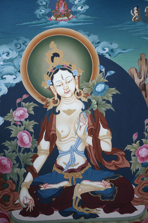Thangka Depicting White Tara Goddess, Buddhist Symbol of Long Life