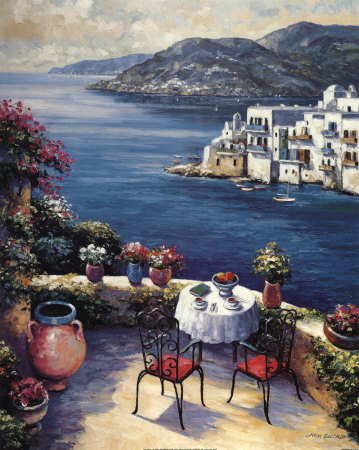 Mediterranean Vistas w Black Chairs