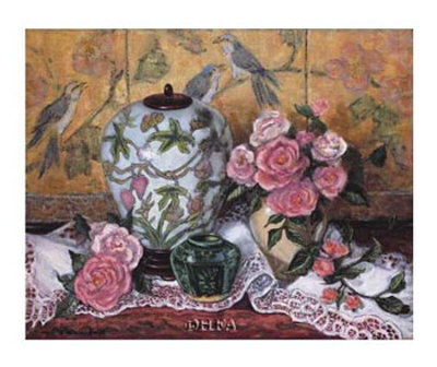 Roses with Green Jar