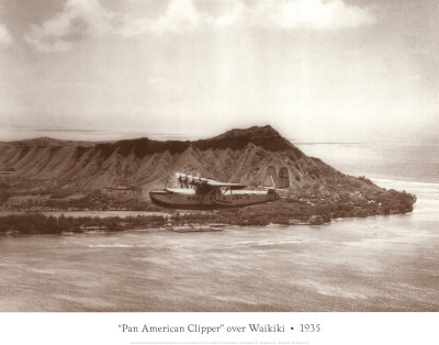 Pan American Clipper over Waikiki, Hawaii, 1935