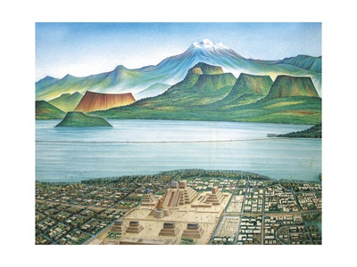 Historic View of Tenochtitlan, Ancient Capital of the Aztec Empire, and the Valley of Mexico