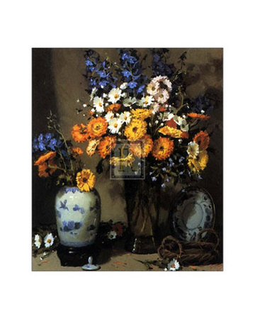 Calendulas and Chinese Vase