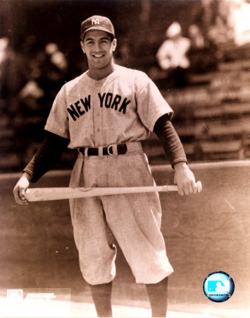 Phil Rizzuto - Holding bat across legs, posed sepia