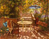 Buy Garden Table with Blue Umbrella at AllPosters.com