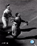 Yogi Berra - catching action / sepia &copy;Photofile