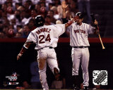 Manny Ramirez with Doug Mientkiewicz during game 2 of the 2004 ALDS &copy;Photofile