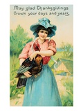 Pretty Lady with Turkey Thanksgiving Postcard