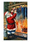 Postcard of Santa Filling Christmas Stockings