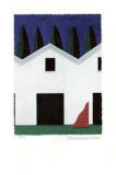 White Barn with Red Sculpture
