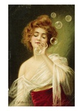 Postcard of Woman Blowing Bubbles by B. Zickendraht