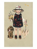 Postcard of a Young Girl and Her Dog