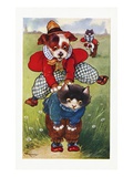 Postcard of a Puppy Playing Leapfrog with a Kitten