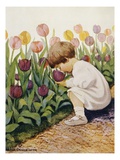 Illustration of a Child Smelling Tulips by Jessie Willcox Smith