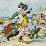 Book Illustration of a Cat Playing a Banjo Photographic Print
