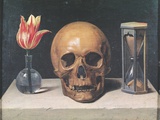 Vanitas Still Life with a Tulip, Skull and Hour-Glass