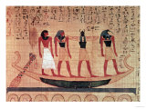 Papyrus, a Man Being Transported on a Barque to the Afterlife by Thoth, Khepri and Another God
