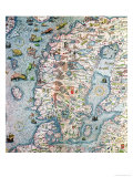 Scandinavia, Detail from the Carta Marina Da Olaus Magnus, 1572