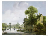 Buy A Town on a River with a Bridge at AllPosters.com