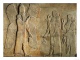 Frieze of a Winged Spirit, Sargon or Priest Carrying a Gazelle and Worshipper Carrying a Poppy Stem