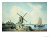 Buy A Shore Scene with Windmills and Shipping at AllPosters.com