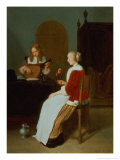 Buy An Interior with a Lute Player and a Woman Holding a Parrot at AllPosters.com