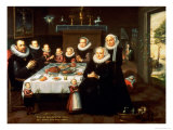 A Portrait of a Family Saying Grace Before a Meal, with a Servant Stoking a Fire